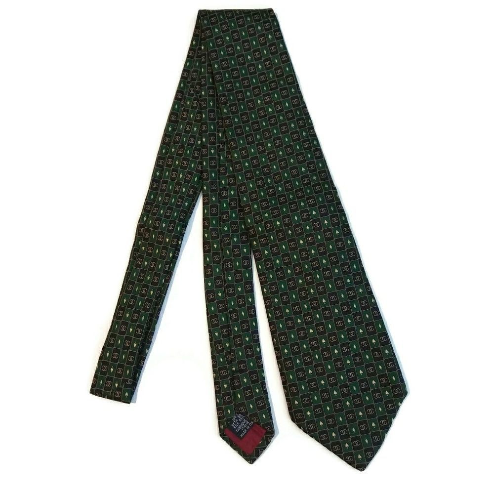 AUTHENTIC CHANEL CC Mens Green Neck Tie